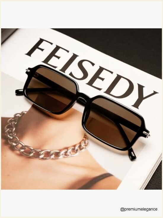Vintage Rectangular Narrow Small Sunglasses UV400 Protection Retro main image 4